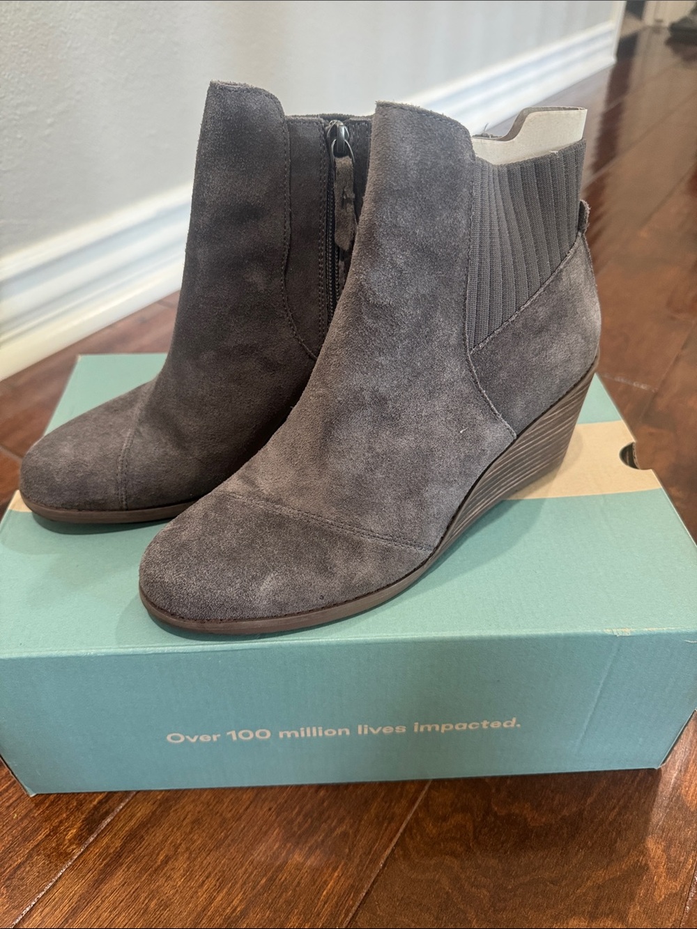 Toms Gray Suede Wedge Ankle Booties